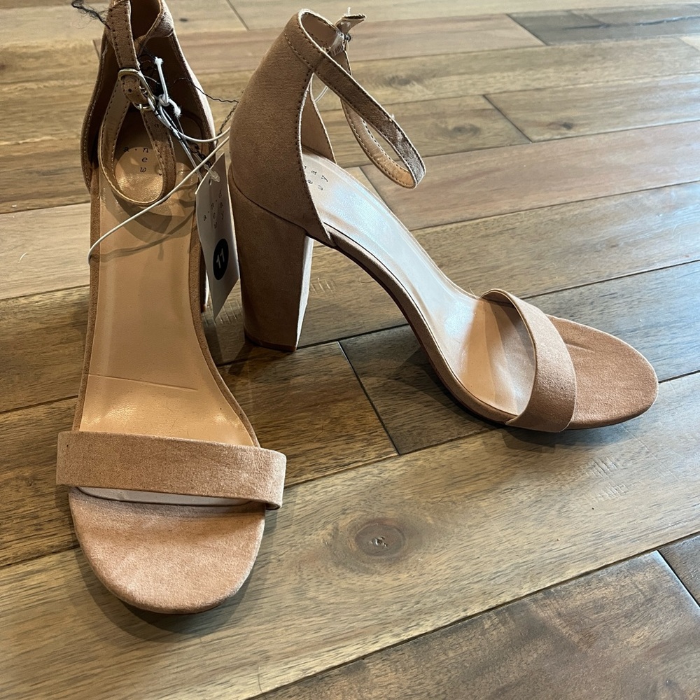 A New Day Tan Suede Strappy Heels